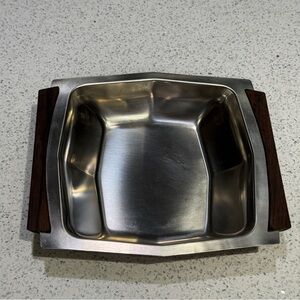 Danish Stainless Steel 18/8 Square Tray Teak Wood Handles MCM Denmark